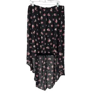 Torrid Women Sz 24 Skirt  Hi Low Floral Black Skirt Lined Sheer Pull On Zip